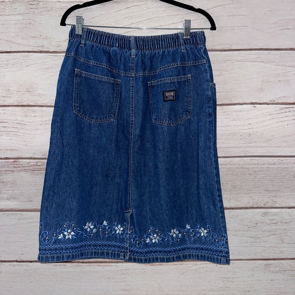 Blue Embroidered Midi Skirt - Picture 2 of 9